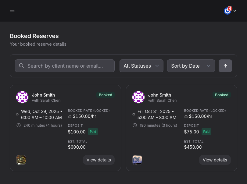 Booked Reserve Requests