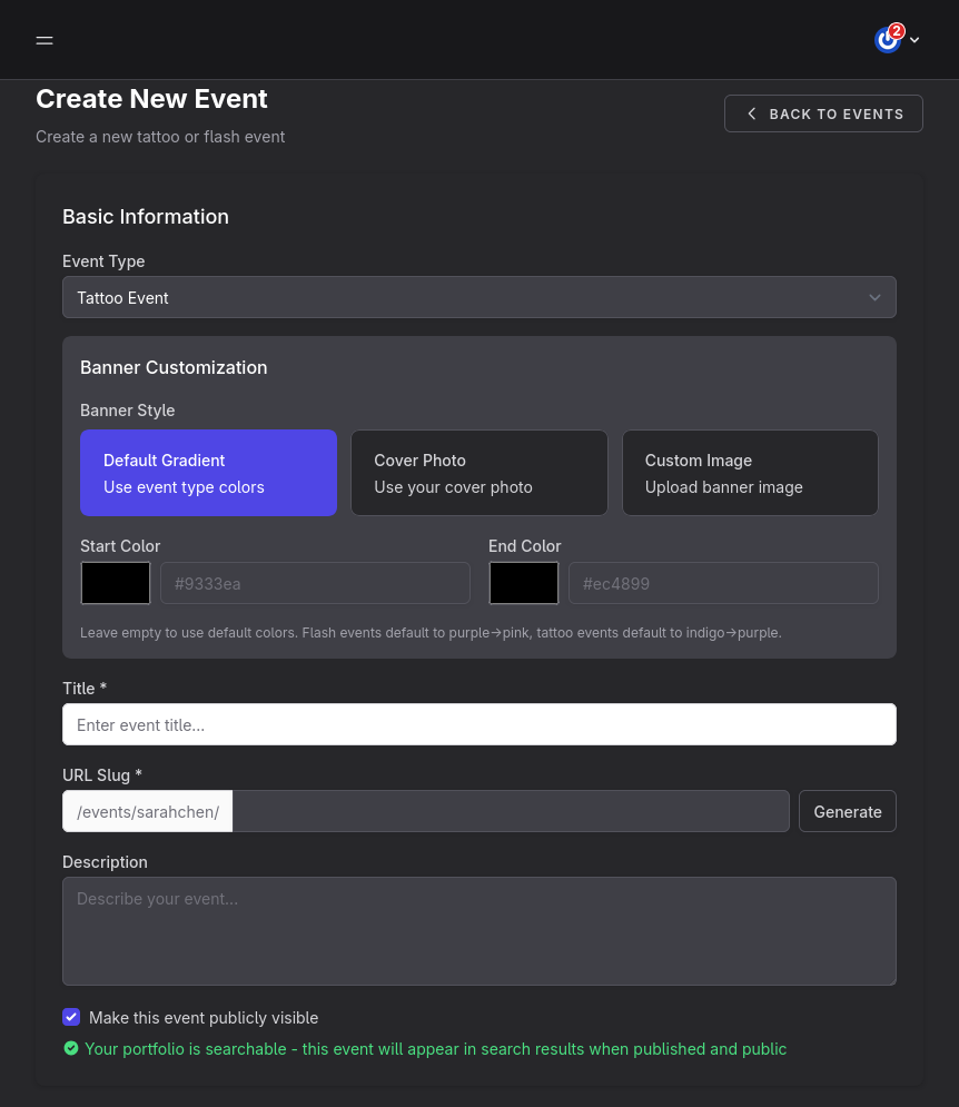 Create Tattoo Event - Top