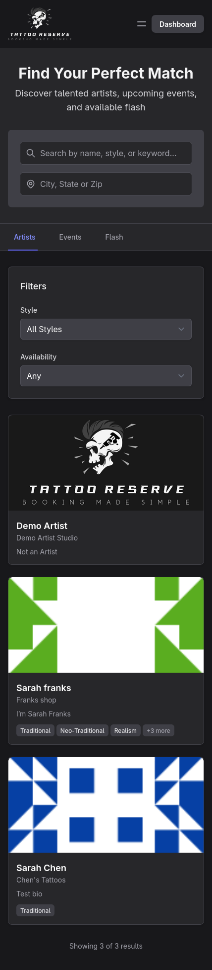 Artist Search Results