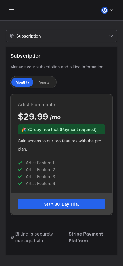 Subscription Settings